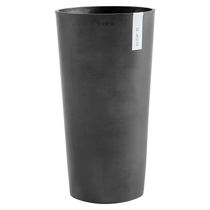 Ecopots Amsterdam Pflanzsäule rund Mid High - Außenmaß (Ø x H): 34 x 66 cm, Kunststoff, Dunkelgrau - Hoher, dunkelgrauer zylindrischer ECOPOTS Pflanztopf mit feiner Textur.