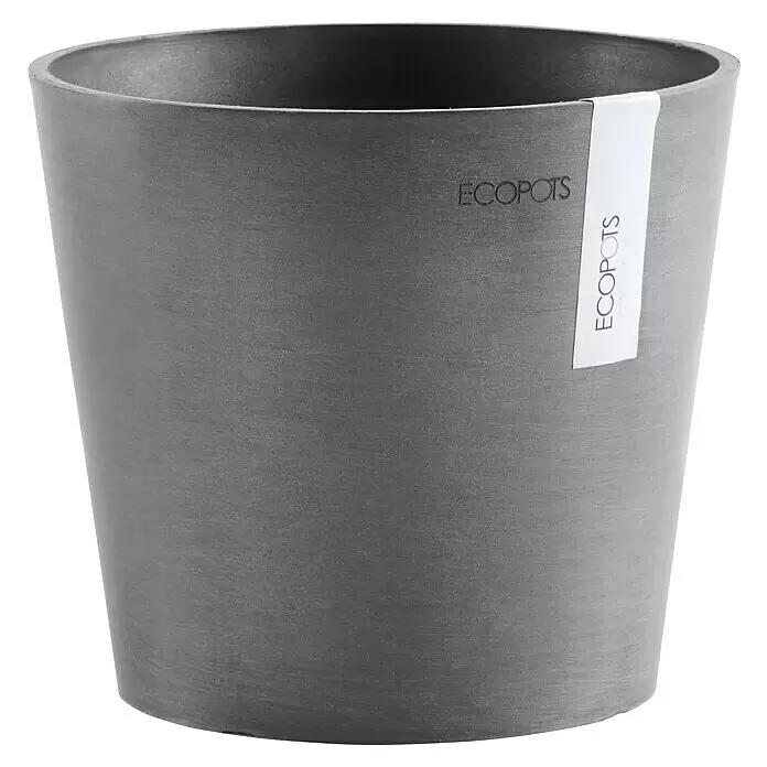 Ecopots Amsterdam Pflanztopf - Außenmaß (Ø x H): 17 x 14,9 cm, Kunststoff, Grau - Strukturierter grauer ECOPOTS Blumentopf mit dezentem Markenetikett.