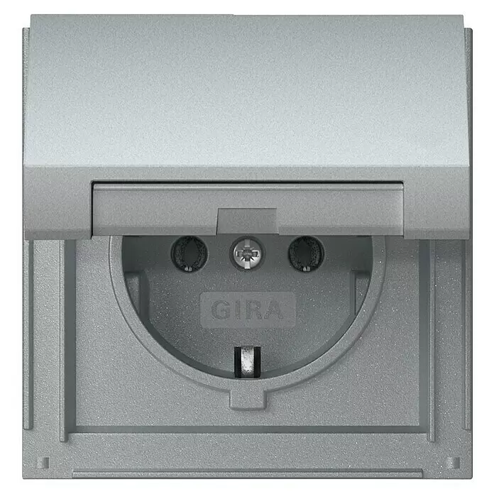 Gira TX44 Klappdeckelsteckdose II 045465 - Alu, 16 A, Unterputzmontage - Vorderansicht
