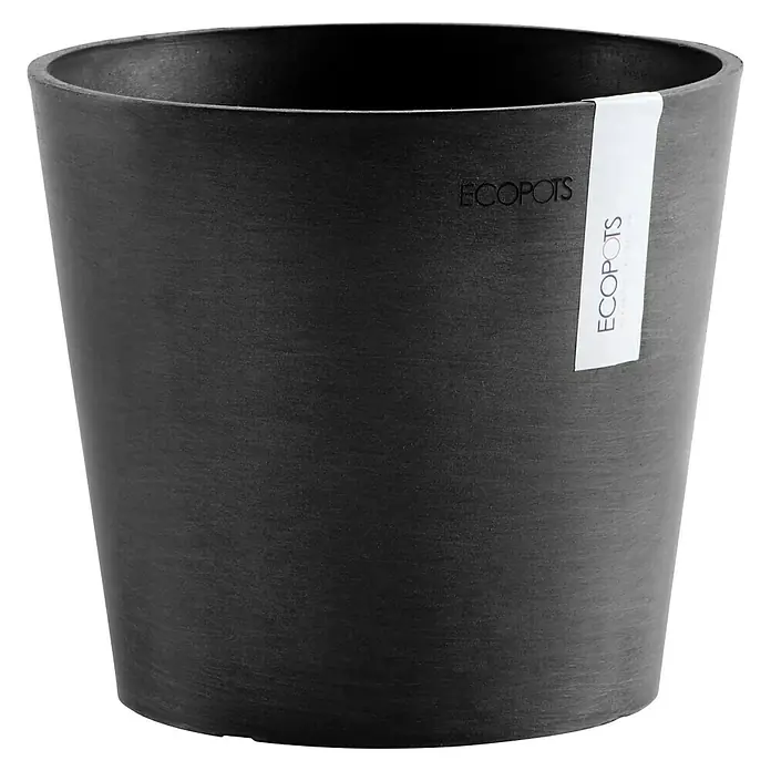 Ecopots Amsterdam Pflanztopf Mini - Außenmaß (Ø x H): 17 x 14,9 cm, Kunststoff, Dunkelgrau - Schwarzer "Ecopots"-Blumentopf in Kegelform, ideal für Zimmer- und Gartenpflanzen, robust und stilvoll.