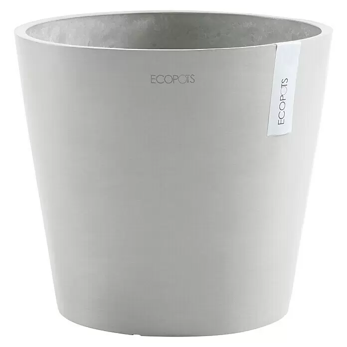Ecopots Amsterdam Pflanzkübel rund - Außenmaß (Ø x H): 40 x 34,8 cm, Kunststoff, Weißgrau, Mit Bewässerungssystem - Hellgrauer, runder ECOPOTS Blumentopf mit strukturierter Oberfläche.