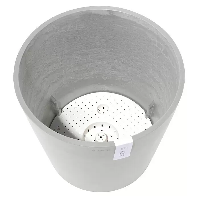 Ecopots Amsterdam Pflanzkübel rund - Außenmaß (Ø x H): 40 x 34,8 cm, Kunststoff, Weißgrau, Mit Bewässerungssystem - Hellgrauer, strukturierter Blumentopf mit internem weißen Selbstbewässerungssystem.