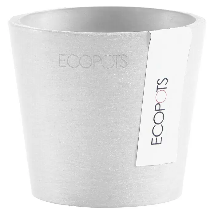 Ecopots Amsterdam Pflanztopf Mini - Außenmaß (Ø x H): 8 x 7 cm, Kunststoff, Weiß - Hellgrauer ECOPOTS Pflanztopf mit strukturierter Oberfläche und Markenetikett.