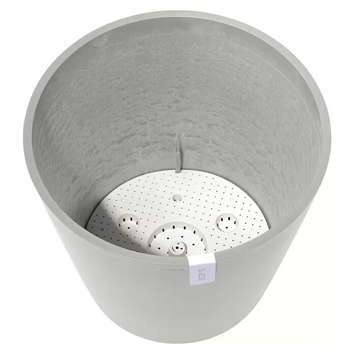 Ecopots Amsterdam Pflanzkübel rund - Außenmaß (Ø x H): 50 x 44,3 cm, Kunststoff, Weißgrau, Mit Bewässerungssystem - Grauer Pflanztopf mit Selbstbewässerungseinsatz.