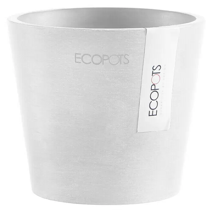 Ecopots Amsterdam Pflanztopf Mini - Außenmaß (Ø x H): 10,5 x 9,2 cm, Kunststoff, Weiß - Weißer, texturierter ECOPOTS Blumentopf mit dezentem Branding.