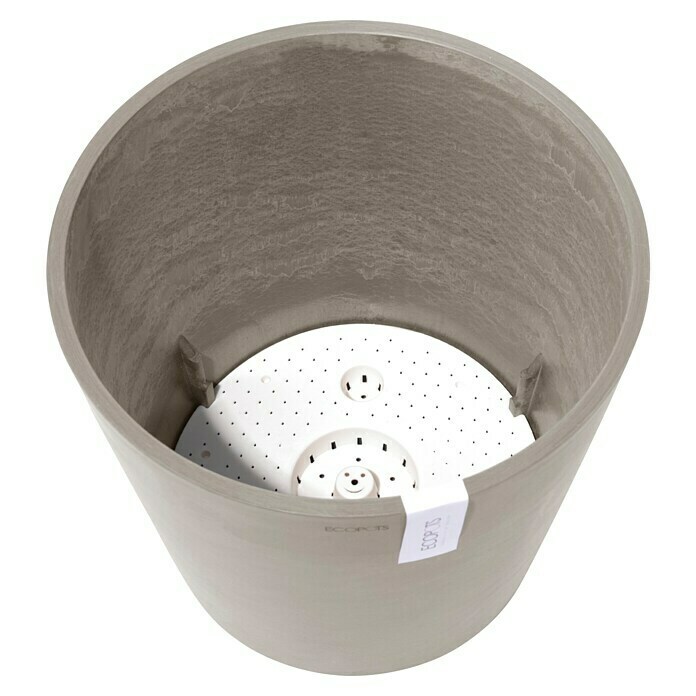 Ecopots Amsterdam Pflanzkübel rund (Außenmaß (Ø x H): 40 x 35 cm, Kunststoff, Braungrau, Mit Bewässerungssystem) | BAUHAUS