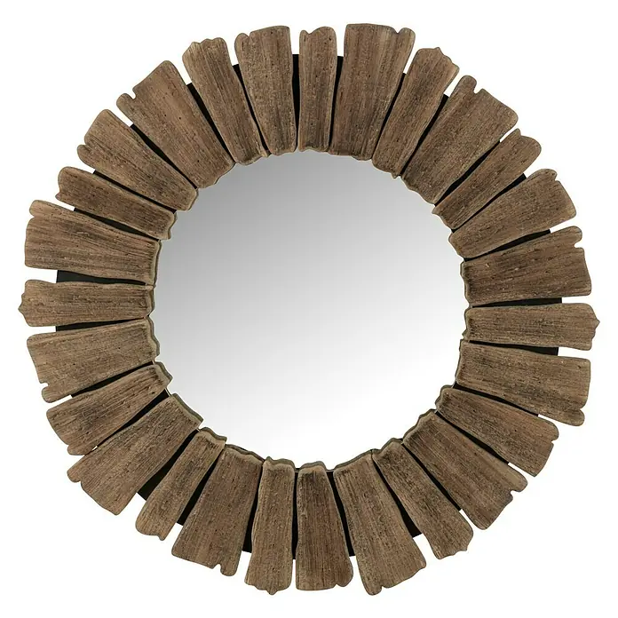 Wandspiegel Vacay - Durchmesser: 66 cm, Natur - Spiegel mit einem Rahmen aus Holzstücken in Sonnenform, ein rustikales und dekoratives Accessoire für jeden Raum.
