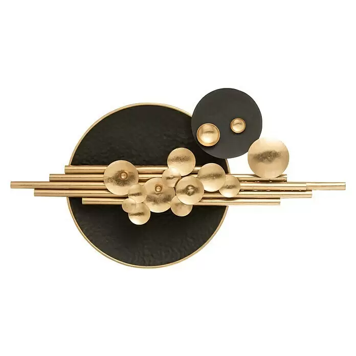 Wandobjekt Weltraum - 122 x 70 cm, Metall - Moderne Wandkunst aus Gold und Schwarzmetall mit geometrischen Formen.