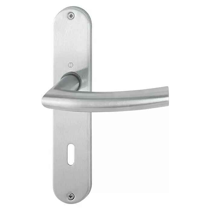 Hoppe Zimmertürgarnitur Narvik - Stärke Tür: 42 mm - 37 mm, Edelstahl, Buntbart - Türdrückergarnitur aus gebürstetem Edelstahl mit Langschild, ergonomischem Griff und Zylinder-Schlüsselloch.