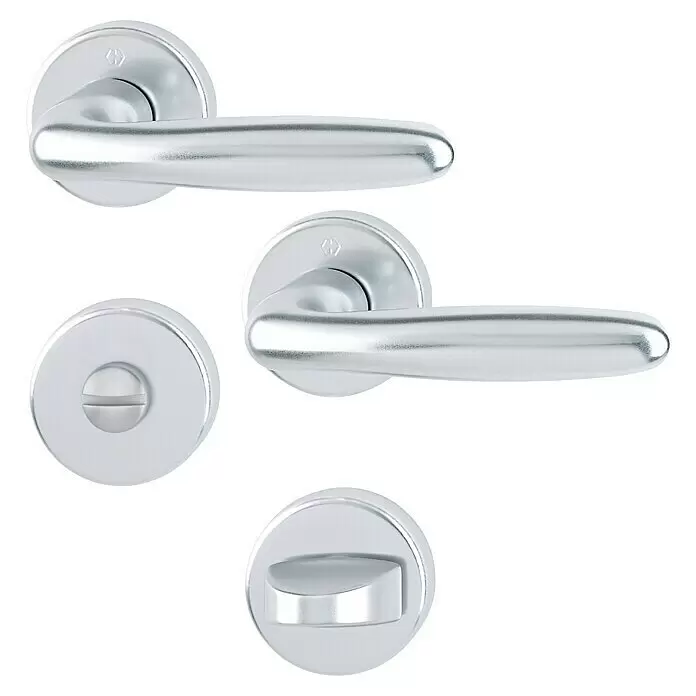 Hoppe Zimmertürgarnitur WC Verona - Stärke Tür: 42 mm - 37 mm, Aluminium, Schlitzkopf/Olive - Silberfarbene Türdrücker und zwei passende WC-Verriegelungen, eine mit Münzschlitz und eine mit Drehknauf.