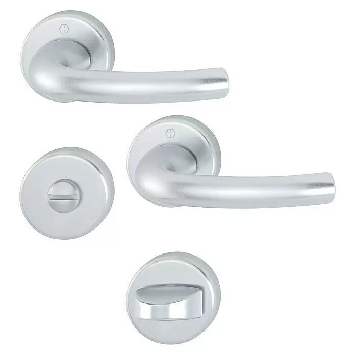 Hoppe WC-Drückergarnitur WC Tokyo - Schlitzkopf/Olive, Aluminium, Rosette - Set aus silbernen Türgriffen mit zwei Hebeln und zwei WC-Verriegelungsteilen.