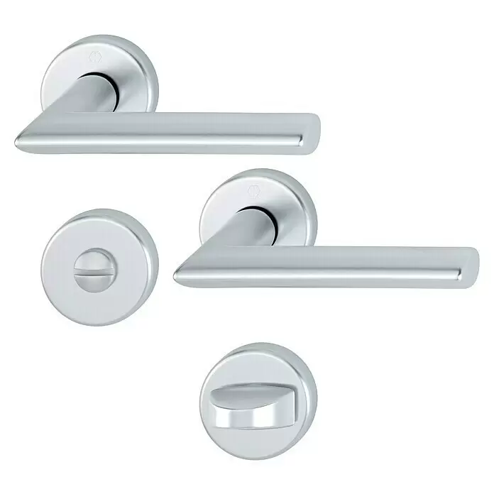 Hoppe Zimmertürgarnitur WC Stockholm - Stärke Tür: 37 mm - 42 mm, Aluminium, Schlitzkopf/Olive - Set aus silberfarbenen modernen Türgriffen und WC-Verriegelung für Innentüren.
