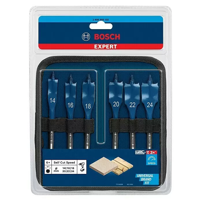 Bosch Expert Holzbohrer Selfcut - Durchmesser Bohrer: 24 mm - Blaues Bosch Self Cut Speed Holzbohrer-Set (6-tlg.) in Größen 14-24mm, für Holz geeignet.