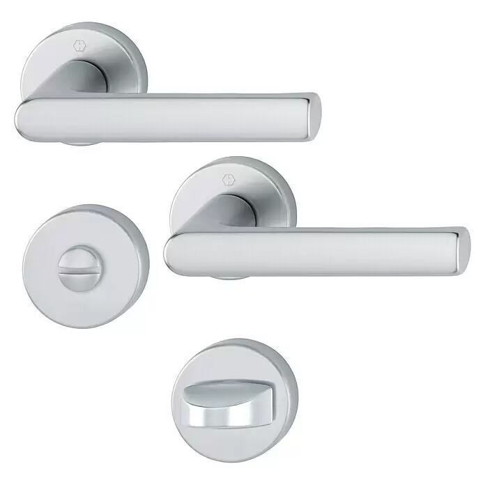Hoppe Zimmertürgarnitur WC Hamburg - Stärke Tür: 42 mm - 37 mm, Aluminium, Silber, Schlitzkopf/Olive - Vorderansicht