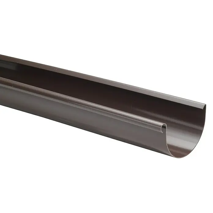 FunkeGruppe Dachrinne - Nennweite: 100 mm, Länge: 200 cm, Kunststoff, Braun - Nahaufnahme einer braunen Dachrinne, die ein wesentlicher Bestandteil des Entwässerungssystems eines Gebäudes ist.