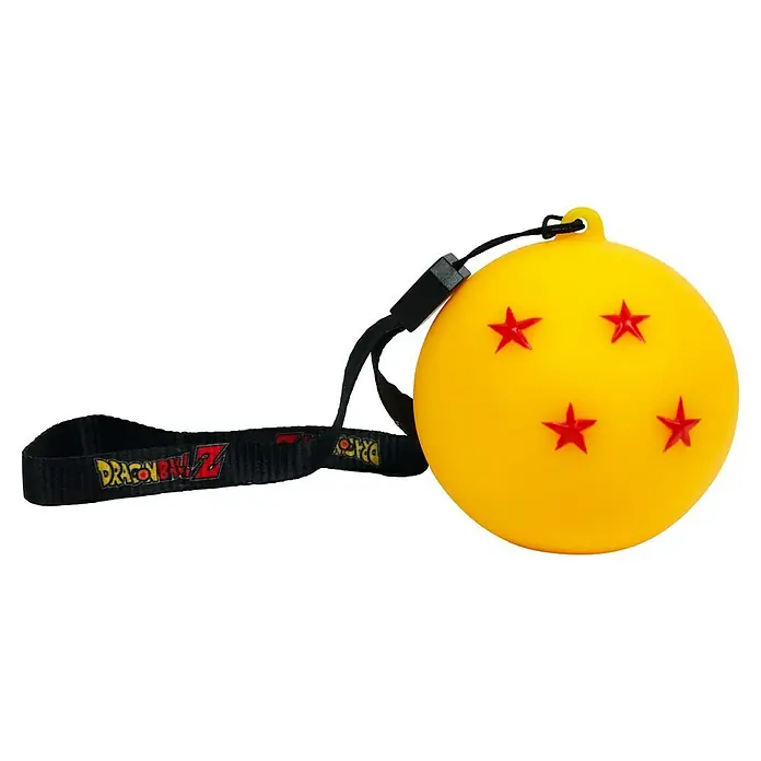 Lámpara LED decorativa bola de dragón - L x An x Al: 6 x 6 x 6 cm - Primer plano de un llavero de Dragon Ball Z con cuatro estrellas y un cordón negro.