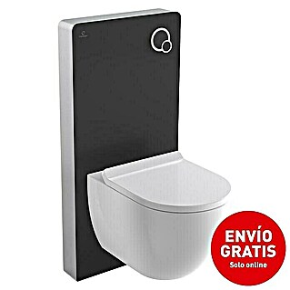 Camargue Módulo sanitario para taza de WC suspendida Cristal (2 descargas, 10,8 x 48,3 x 100 cm, Frontal de vidrio, Negro)