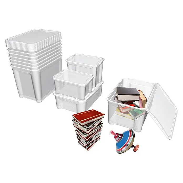 Regalux Aufbewahrungsbox Clear-Box - L x B x H: 54,8 x 38,4 x 28,3 cm, 47 l, Transparent - Stapelbare durchsichtige Aufbewahrungsbehälter aus Kunststoff mit Deckel, ideal für die Organisation von Büchern und Spielzeug.