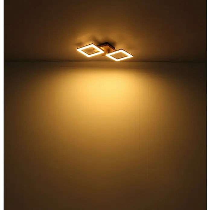 Globo LED-Deckenleuchte KERRY - 30 W, L x B x H: 66 x 31 x 7,5 cm, Schwarz-matt, Warmweiß - Moderne LED-Deckenleuchte mit zwei quadratischen Leuchtenkörpern in Goldoptik. Das warmweisse Licht sorgt für eine angenehme Atmosphäre.