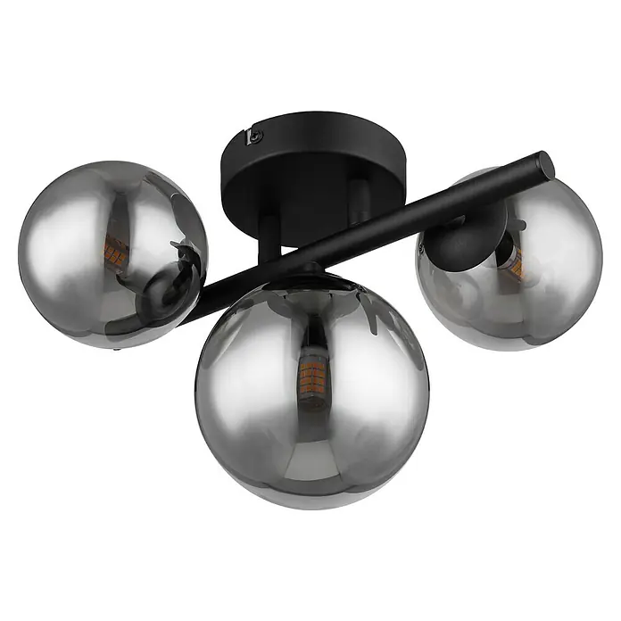 Globo Riha LED-Deckenleuchte RIHA - 3,5 W, L x B x H: 28,5 x 23,5 x 20 cm, Schwarz-matt, Warmweiß - Moderne Deckenleuchte mit drei grauen Kugelschirmen und einem schwarzen Gestell, ideal für stilvolle Innenräume.