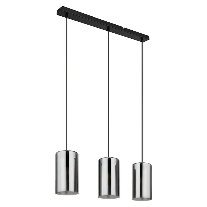 Globo Lámpara colgante Olly - Número de bombillas: 3 ud., 25 W, L x An x Al: 63 x 11 x 120 cm, E14 - Elegante lámpara colgante con tres pantallas cilíndricas pulidas y suspensión negra para interiores modernos.
