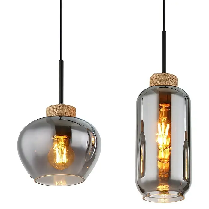 Globo Pendelleuchte MATT - Anzahl Leuchtmittel: 4 Stk., 40 W, L x B x H: 96 x 23 x 120 cm, E27 - Zwei moderne Pendelleuchten mit Rauchglas und Seilakzenten, die ein warmes Licht ausstrahlen.