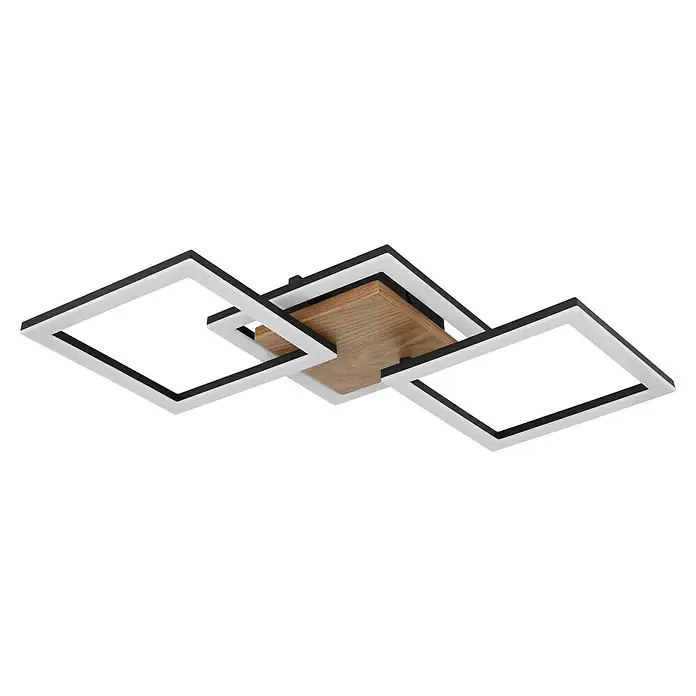 Globo LED-Deckenleuchte KERRY - 30 W, L x B x H: 66 x 31 x 7,5 cm, Schwarz-matt, Warmweiß - Modern gestaltete Deckenleuchte mit quadratischen Formen und Holzelement in der Mitte. Elegante Beleuchtung für jeden Raum.