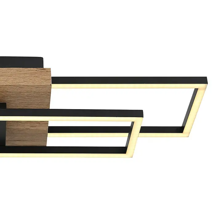 Globo LED-Deckenleuchte KENDRA - 18 W, L x B x H: 60 x 15 x 10 cm, Schwarz-matt, Warmweiß - Moderne Deckenleuchte mit Holzdetails und LED-Beleuchtung, die ein stilvolles Ambiente erzeugt. Perfekt für Wohn- und Essbereiche.