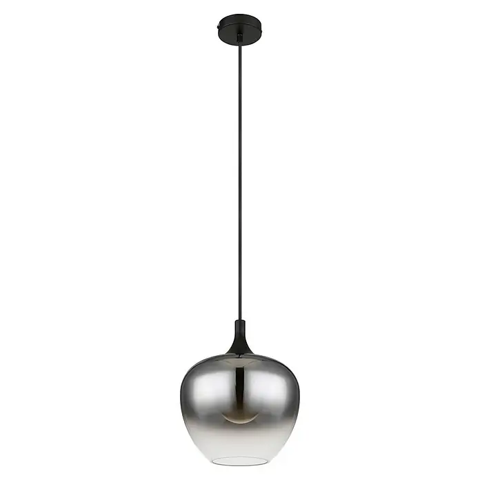 Globo Pendelleuchte MAXY - Anzahl Leuchtmittel: 1 Stk., 40 W, Ø x H: 24 x 120 cm, E27 - Elegante Pendelleuchte mit einem stilvollen, silbrig schimmernden Glasschirm und einer mattschwarzen Aufhängung, die jedem Raum einen Hauch von Modernität verleiht.