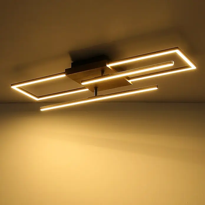 Globo LED-Deckenleuchte KENDRA - 18 W, L x B x H: 60 x 15 x 10 cm, Schwarz-matt, Warmweiß - Moderne Deckenleuchte mit geometrischem Design und warmweißen LED-Leuchtstäben, die ein stilvolles Ambiente schafft.