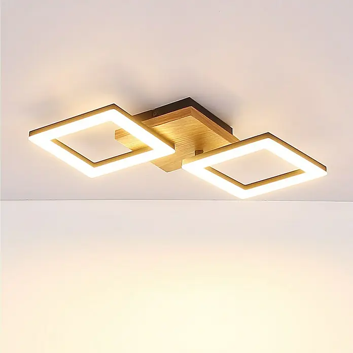 Globo LED-Deckenleuchte KERRY - 30 W, L x B x H: 66 x 31 x 7,5 cm, Schwarz-matt, Warmweiß - Moderne Deckenleuchte mit quadratischen LED-Elementen und Holzrahmen, die ein warmes Licht verbreitet.