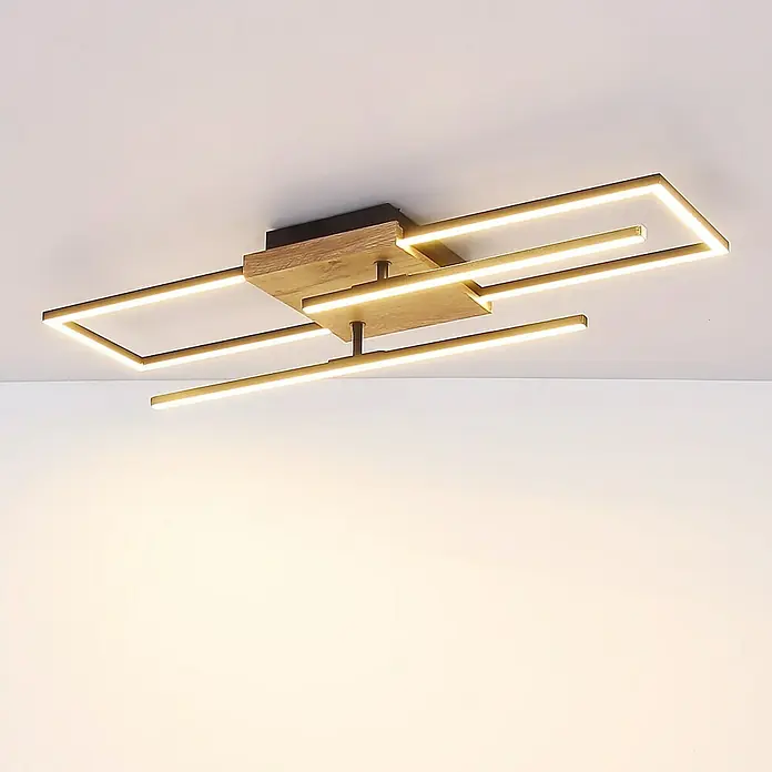 Globo LED-Deckenleuchte KENDRA - 18 W, L x B x H: 60 x 15 x 10 cm, Schwarz-matt, Warmweiß - Moderne LED-Deckenleuchte mit Holzdetails und geometrischem Design für stilvolle Beleuchtung in jedem Raum.