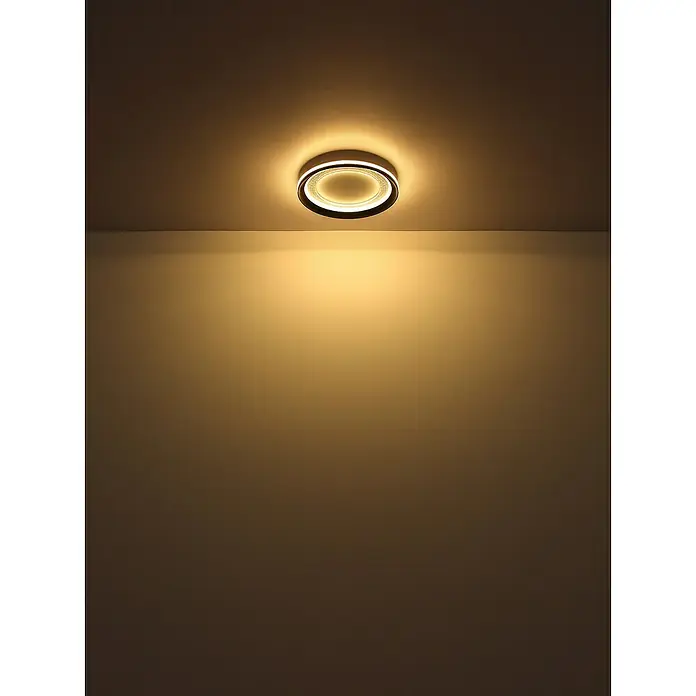 Globo LED-Deckenleuchte rund CLARINO - 18 W, Ø x H: 30 x 5,5 cm, Weiß, Warmweiß - Eine moderne Deckenleuchte mit kreisförmigem Design, die ein warmes, einladendes Licht in einem Raum erzeugt. Das Licht wird stilvoll an die Decke geworfen.