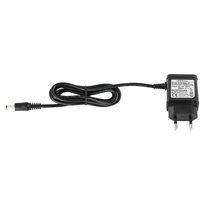 Globo LED-Tischleuchte KONSTI - 9 W, L x B x H: 50 x 19,2 x 90,5 cm, Schwarz, Mehrfarbig - Netzteil für LED-Treiber, Modell BLW-5688-10, mit schwarzem Kabel und Eurostecker für Spannungen von 100-240V und 12V DC Ausgang.