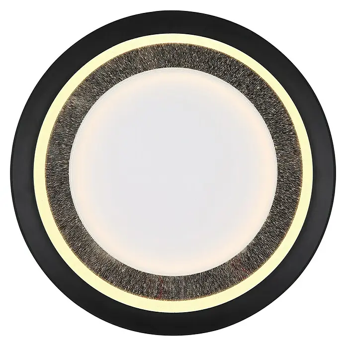 Globo LED-Deckenleuchte rund CLARINO - 18 W, Ø x H: 30 x 5,5 cm, Weiß, Warmweiß - Deckenleuchte mit schwarzem Rand, goldener Akzentlinie und rundem Lampenschirm, der ein warmes, gemütliches Licht verbreitet.