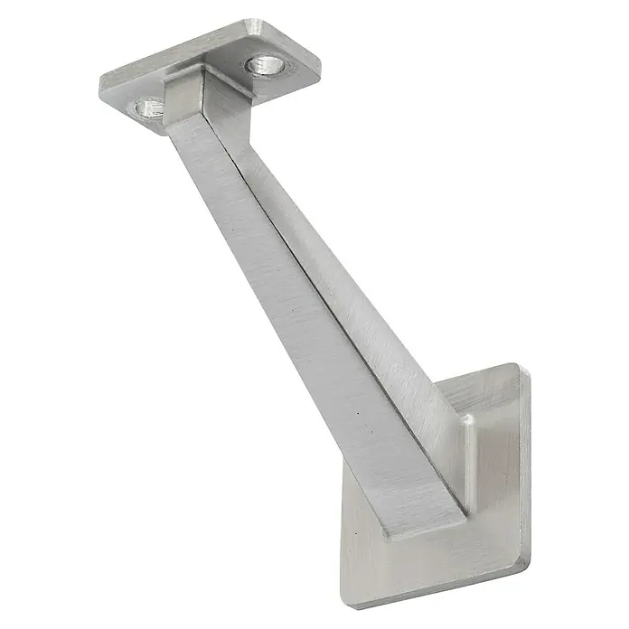 Treba Frewa Wandhalter CubeRail B123 - Aluminium, Edelstahloptik, 2 Stk. - Bild eines Edelstahl-Handlaufhalters mit quadratischer Basis für Wandmontage und Befestigungspunkte. Ideal für moderne Treppen.