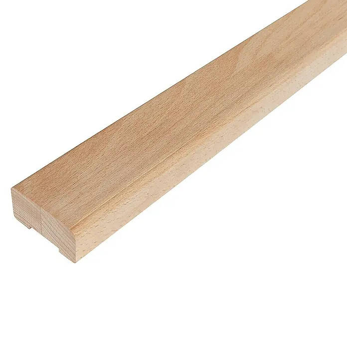 Treba Frewa Handlauf CubeRail B119 - Buche, 200 x 5 x 2,5 cm - Holzleiste: Eine unbehandelte Holzleiste mit einer Nut an der Unterseite, ideal für Bau- oder Bastelprojekte, die natürliche Materialien verwenden.