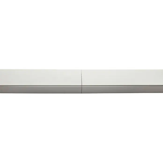 Treba Frewa Verbindungslasche CubeRail B113 - Edelstahl V2A, Passend für: CubeRail Handlauf Alu-Profil - Nahaufnahme einer weißen, länglichen Abdeckung, die in zwei Segmente unterteilt ist und einen sauberen, modernen Look präsentiert.