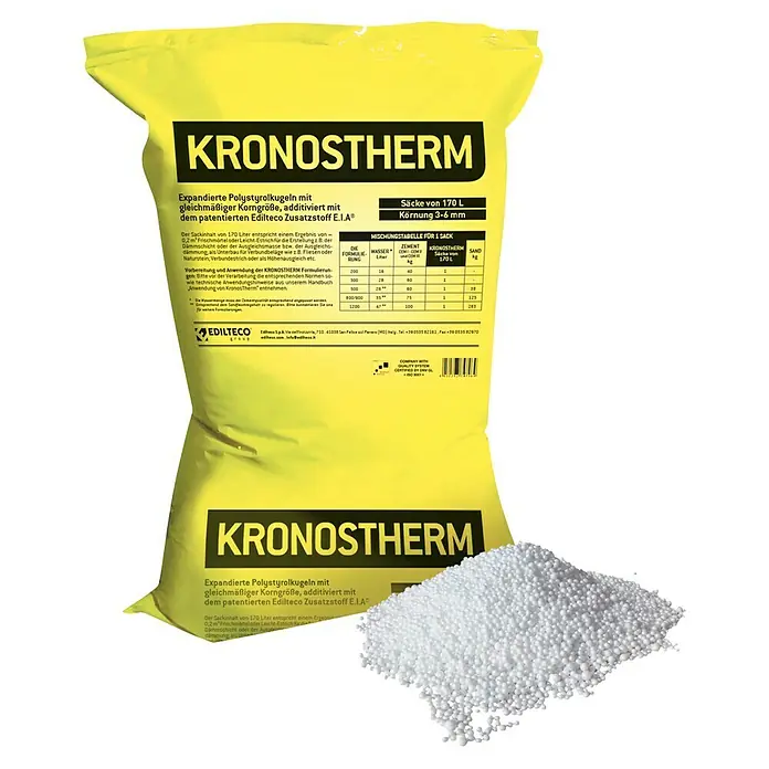 Thermozuschlag Kronostherm - Körnung: 3 mm - Sack Kronotherm expandierte Polystyrolkugeln, ideal für Dämmung und Ausgleich. Hohe Qualität, vielseitig einsetzbar und leicht zu verarbeiten.