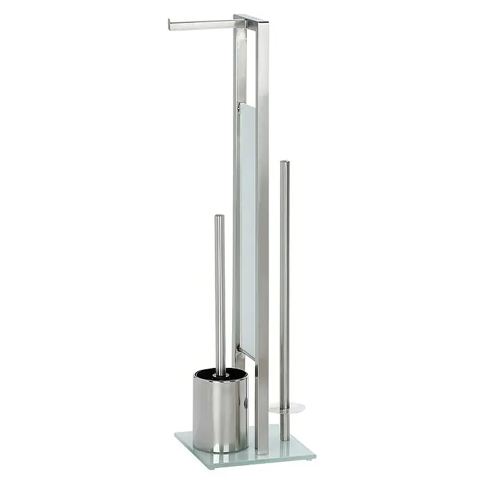 Camargue WC-Bürstengarnitur Rovigo - Glas, Silber Matt - Stand WC Garnitur aus Edelstahl mit Toilettenpapierhalter, Bürste und Ständer für Badzubehör für eine stilvolle Badezimmerausstattung.
