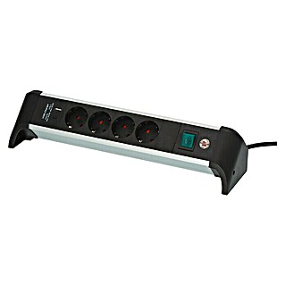 Brennenstuhl Premium-Alu-Line Stekkerdoos met USB A en C Power Delivery (Zilver/zwart, Kabellengte: 1,8 m, Aantal geaarde stopcontacten: 4 st.)