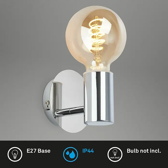 Briloner Wandleuchte KOSOL - 10 W, Chrom, E27 - Abgebildet ist eine stilvolle Wandleuchte mit E27-Sockel, ideal für stimmungsvolle Beleuchtung. Leuchtmittel nicht enthalten.