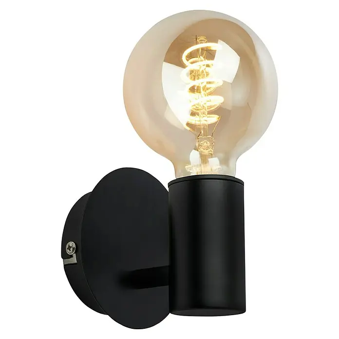 Briloner Wandleuchte KOSOL - 10 W, Schwarz, E27 - Moderne Wandleuchte mit schwarzem Sockel und einer bernsteinfarbenen Glühbirne. Elegantes Design für stilvolle Innenräume.