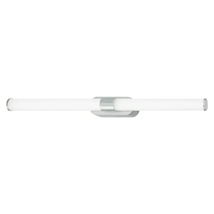 Briloner LED-Spiegelleuchte RUNT - 9 W, L x B x H: 60 x 4,5 x 6,5 cm, Chrom-matt, Neutralweiß - Moderne Badezimmerleuchte mit zylindrischem, mattweißem Schirm und silberfarbenen Halterungen für eine gleichmäßige Ausleuchtung des Raumes.