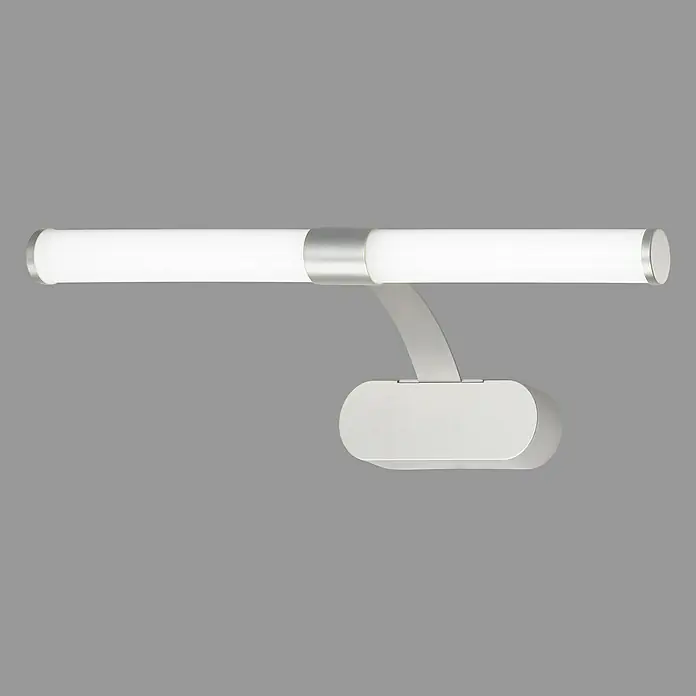 Briloner LED-Spiegelleuchte RUNT - 6 W, L x B x H: 40 x 10 x 16,5 cm, Chrom-matt, Neutralweiß - Moderne, silberfarbene LED-Wandleuchte mit einem schlanken, horizontalen Lichtbalken und einer abgerundeten Basis für stilvolle Beleuchtung.