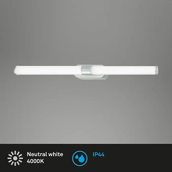 Briloner LED-Spiegelleuchte RUNT - 9 W, L x B x H: 60 x 4,5 x 6,5 cm, Chrom-matt, Neutralweiß - Ein schlankes, modernes LED-Badezimmerlicht mit neutralweißem Licht (4000K) und IP44-Schutz, ideal für Feuchträume.