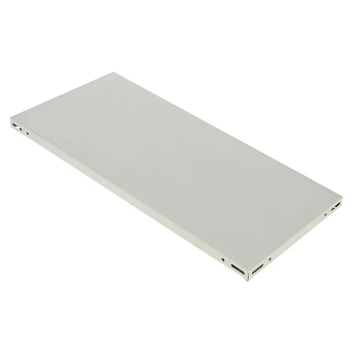 Regalux Fachboden - L x B: 35 x 80 cm, Pulverbeschichtet - Eine einzelne, rechteckige, weiße Metallablage für eine vielseitige Aufbewahrungslösung, die sich durch ihre Haltbarkeit und Funktionalität auszeichnet.