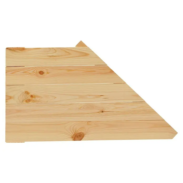 Regalux Regalsystem Heavy Eckboden - B x T: 46,2 x 82,5 cm, Holz - Nahaufnahme einer Holzwand mit horizontalen Brettern und Astlöchern, ideal als rustikale Textur.