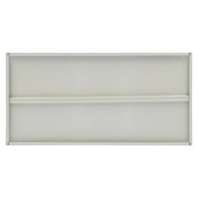 Regalux Fachboden - L x B: 50 x 100 cm, Pulverbeschichtet - Eine Nahaufnahme eines weißen Metallregals, das ein einfaches und modernes Design für die Lagerung und Organisation zeigt.