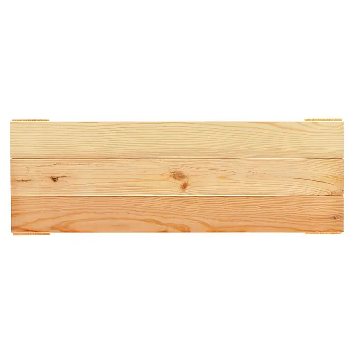 Regalux Regalsystem Heavy Regalboden - L x B: 80 x 28,2 cm, Holz - Ansicht einer robusten Holzkiste, ideal für Lagerung und Transport, gefertigt aus hellem Kiefernholz mit rustikaler Maserung.